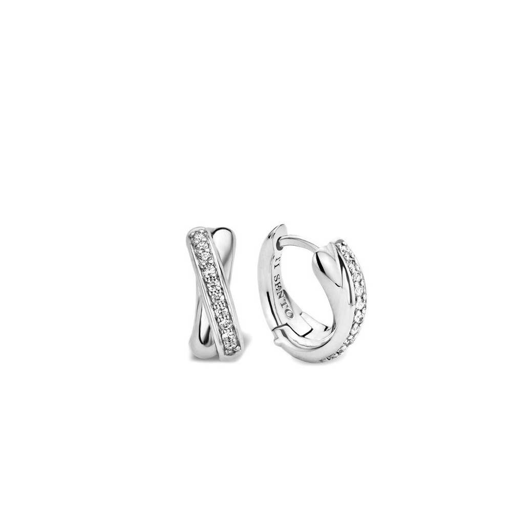 TI SENTO Milano Zirconia Crossover Hoop Earrings 925 Sterling Silver